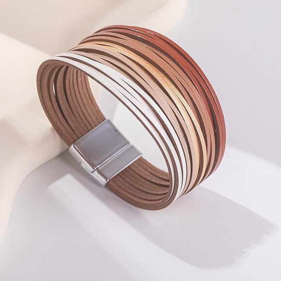 ✨ Fancy Shiny Leather Wrap Bracelet Women White Stackable Bangle Cuff Jewelry - Picture 6 of 7